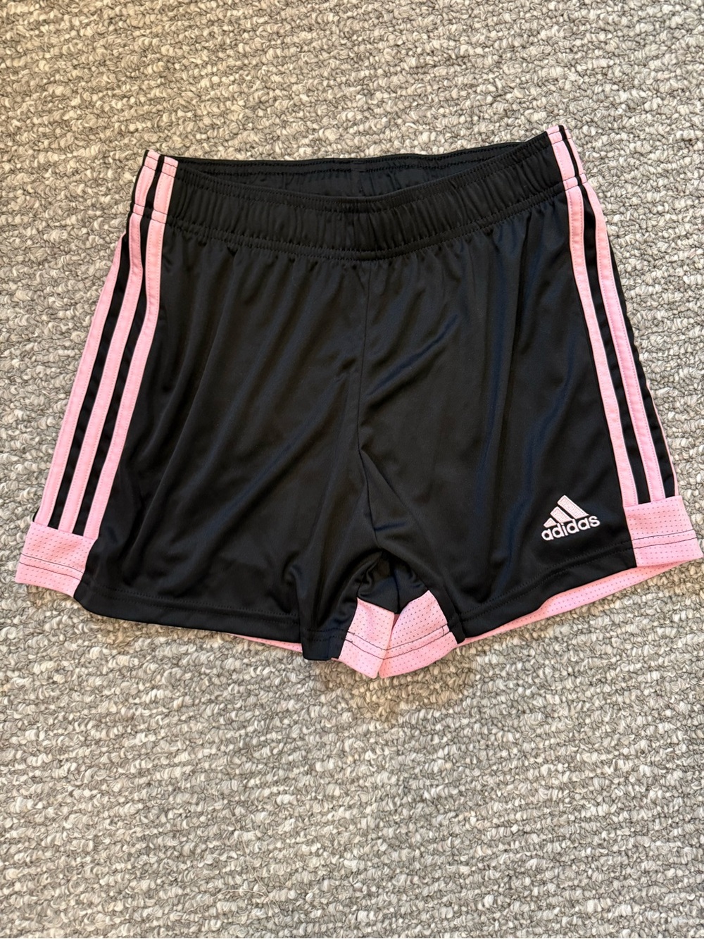adidas Black Athletic Shorts with Pink Stripe Accents